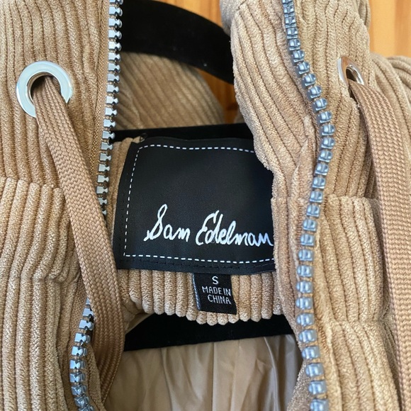Sam Edelman Zip Up Hooded Corduroy Puffer Jacket in Tan. Size: S - Picture 2 of 4